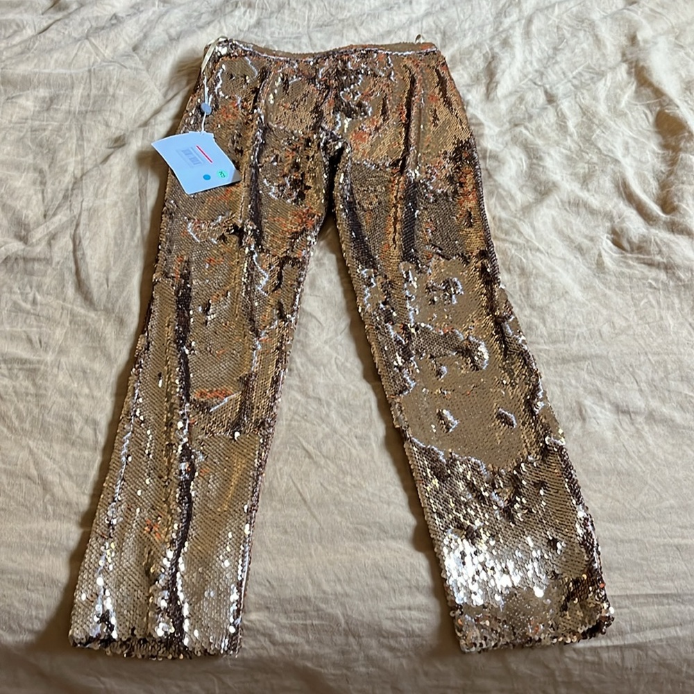 ✨Brand New MILLY high waist skinny pants all in gold sequins Sz 2 ✨ - Picture 9 of 10